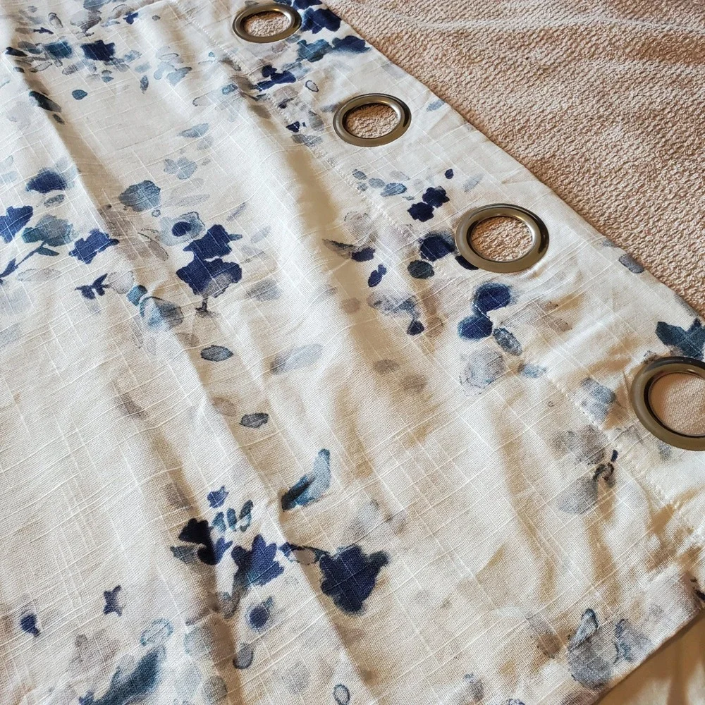 Fieldcrest Blue Watercolor Floral Sheer Grommet Curtain Panel 100% Cotton 50x95
